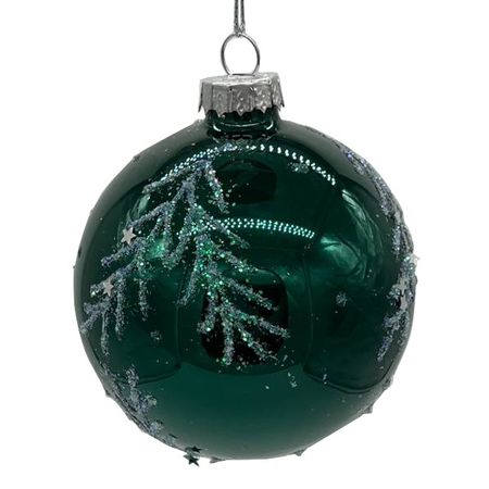 шар MAXIJOY Заснеженные ветви 80мм стекло темно-зеленый
