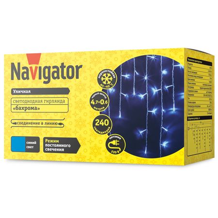 гирлянда-бахрома NAVIGATOR 4,7х0,6м 240LED синий свет