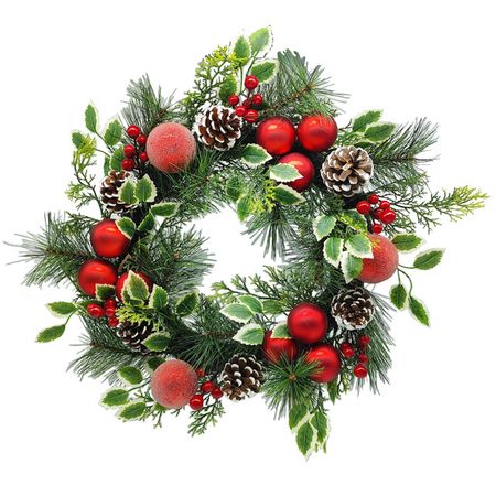 венок новогодний MAXIJOY 45см с ягодками и шишками пластик