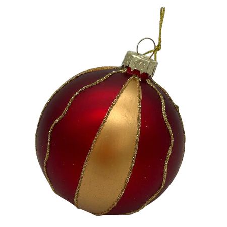 шар MAXIJOY Золотые полосы 80мм стекло красный