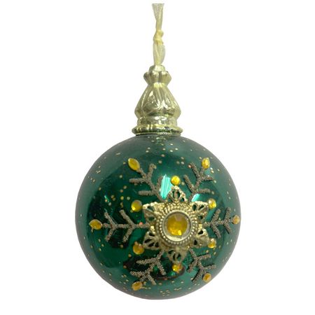 шар MAXIJOY Золотая снежинка 80мм стекло зеленый