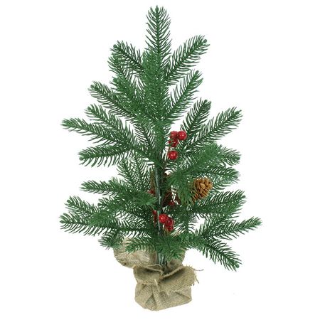 ель искусственная Декоративная зеленая с шишками и ягодами в мешке 45см