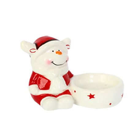 подсвечник MAXIJOY Снеговик 10,6х8,4см керамика волчонок и снеговик