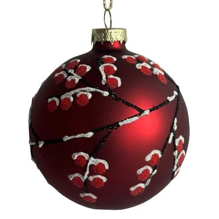 шар MAXIJOY Зимняя рябина 80мм стекло бордовый