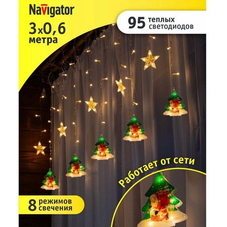 гирлянда NAVIGATOR фигурки звёзды и ёлки 3х0,6м 95 LED теплый белый свет