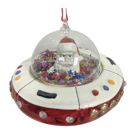 подвеска MAXIJOY Дед мороз в летающей тарелке 8,7см стекло красный