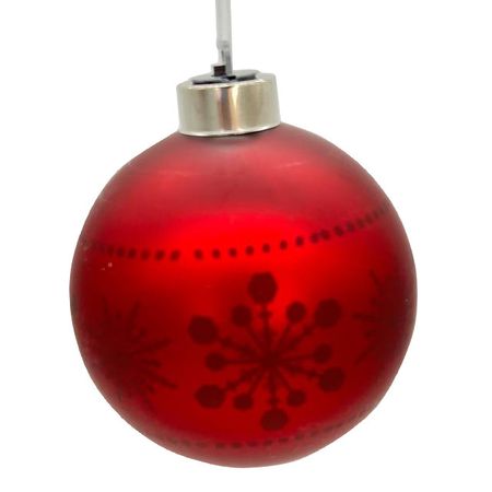 шар MAXIJOY Снежинки 10см стекло красный с подсветкой