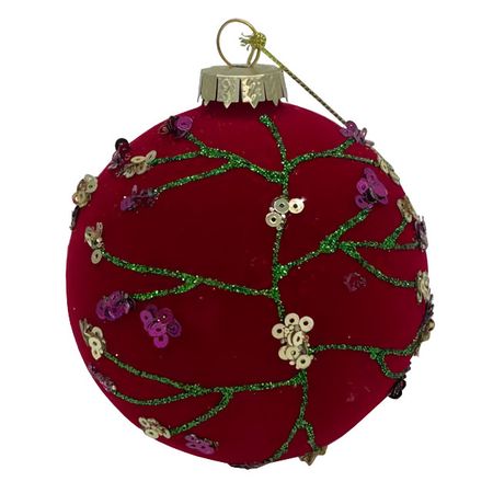 шар MAXIJOY Зеленая ветвь 80мм стекло красный