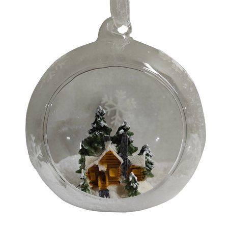 подвеска MAXIJOY Домик в зимнем лесу 10см стекло мультиколор