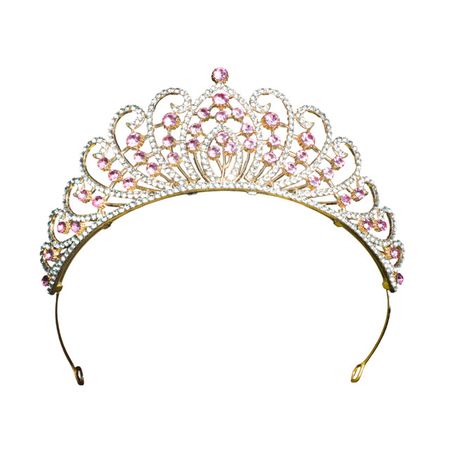 тиара MAXIJOY с розовыми камнями 15,5см золотая