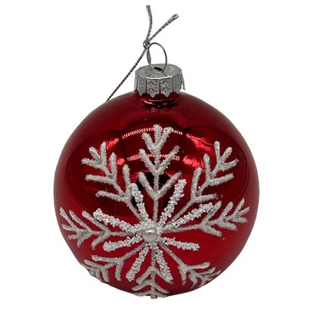 шар MAXIJOY Снежинка 80мм стекло красный
