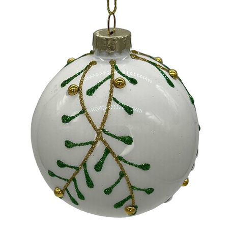 шар MAXIJOY Зеленые листья 80мм стекло белый