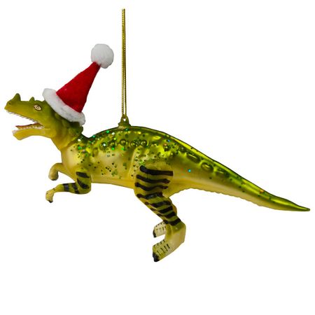 подвеска MAXIJOY Динозавр в новогоднем колпаке 11см стекло