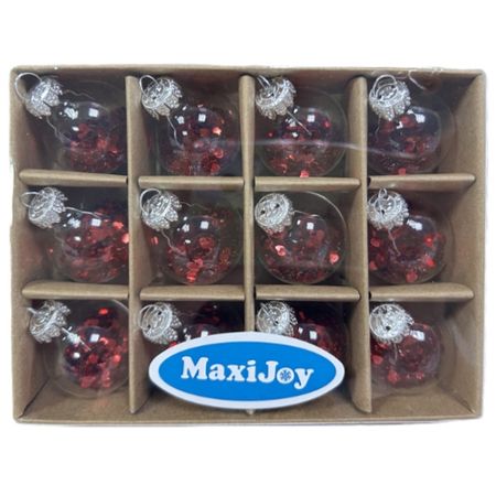 набор шаров MAXIJOY пайетками 12шт 30мм стекло красный