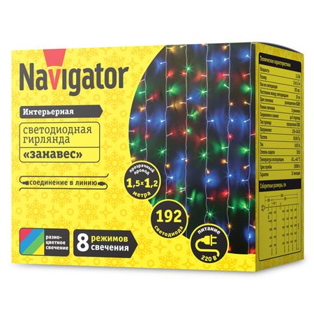 гирлянда NAVIGATOR занавес 1,5х1,2м 192 LED мульти свет
