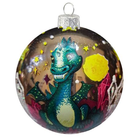 шар 80мм Символ года Дракон и луна 1 стекло