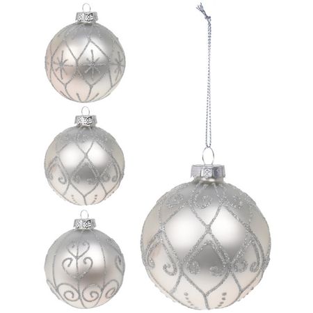 шар 80мм Узоры стекло серебро в асс-те