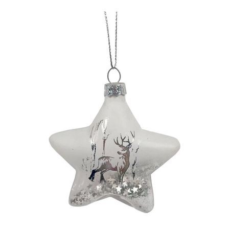подвеска MAXIJOY Звезда с оленем 8см стекло белый