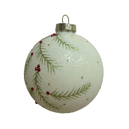 шар MAXIJOY Еловые ветки 80мм стекло белый