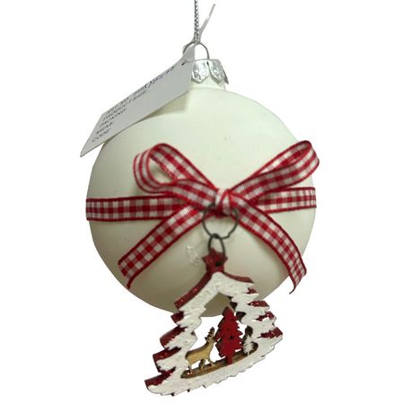 шар MAXIJOY Бантик и елочка 80мм стекло белый