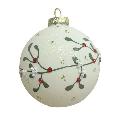 шар MAXIJOY Ягоды рябины 80мм стекло белый садовые ягоды