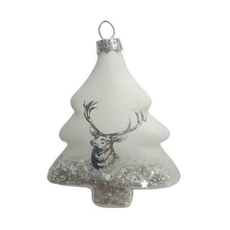 подвеска MAXIJOY Елочка с оленем 9см стекло белый