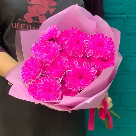 Букет живых цветов ЦВЕТЫ МИШКИ Букет из 3 малиновых хризантем