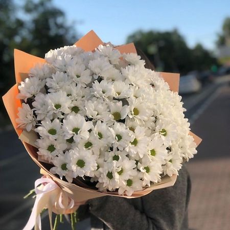 Букет живых цветов ДЕЛА ЦВЕТОЧНЫЕ ЦВЕТЫ.ЯГОДА.ДЕКОР Букет из хризантем «ЧУДО-ромашки