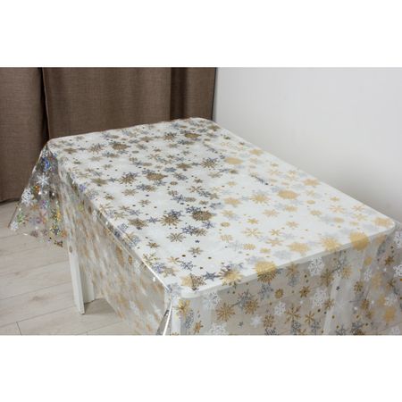 клеенка 0,18мм Снежинки НГ шир.140см прозрачная, арт.15554