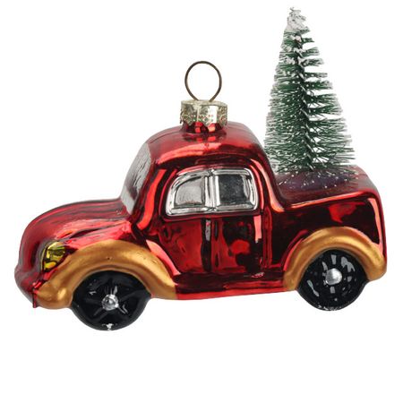 подвеска MAXIJOY Машина с елкой в багажнике 6см стекло красный