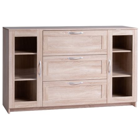 комод СИРИУС 2 двери со стеклом и 3 ящика 1560х950х412мм ЛДСП сонома