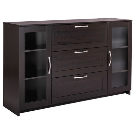 комод СИРИУС 2 двери со стеклом и 3 ящика 1560х950х412мм ЛДСП венге