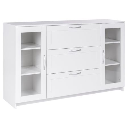 комод СИРИУС 2 двери со стеклом и 3 ящика 1560х950х412мм ЛДСП белая