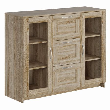 тумба СИРИУС 2 двери со стеклом и 3 ящика 1171x946x412мм сонома ЛДСП