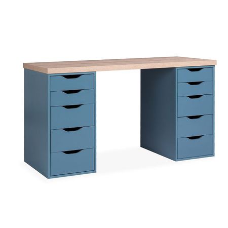стол письменный Ингар 2/55 1400x750x550мм дуб беленый/бирюзовый тамбурат