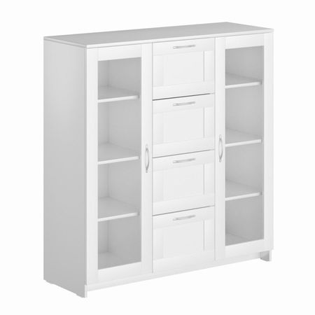 комод СИРИУС 2 двери со стеклом и 4 ящика 1170х1230х412мм ЛДСП белая