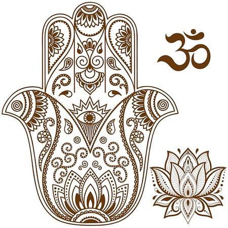 Наклейки для тела PRINT FACTORY Переводная Временная Татуировка Мехенди Хамса и Ом