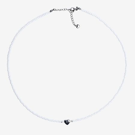 Колье HIGHER-AURA Чокер из белого бисера с гематитовым сердцем