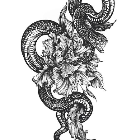 Наклейки для тела PRINT FACTORY Переводная Временная Татуировка Змея и Цветы