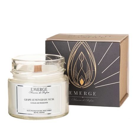 Свеча ароматическая EMERGE Свеча ароматическая Виноград Лемонграсс с деревянным фитилем