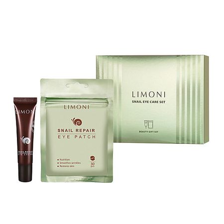 Набор средств для глаз LIMONI Подарочный набор с муцином улитки Тканевые патчи + крем для век