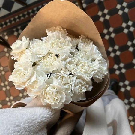 Букет живых цветов МНОГО ЦВЕТОВ ЦВЕТОЧНЫЙ МАГАЗИН Кулек комплимент из белых диантусов