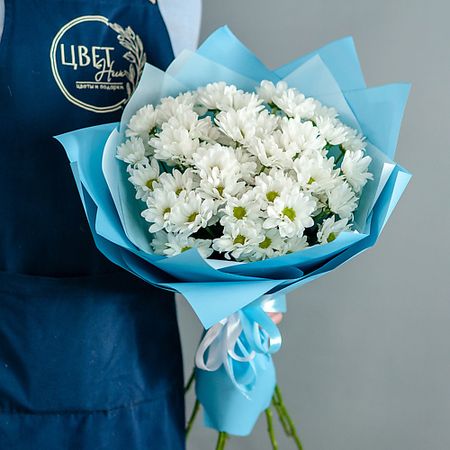 Букет живых цветов ЦВЕТНИК ЦВЕТЫ И ПОДАРКИ Букет из белой хризантемы размер M