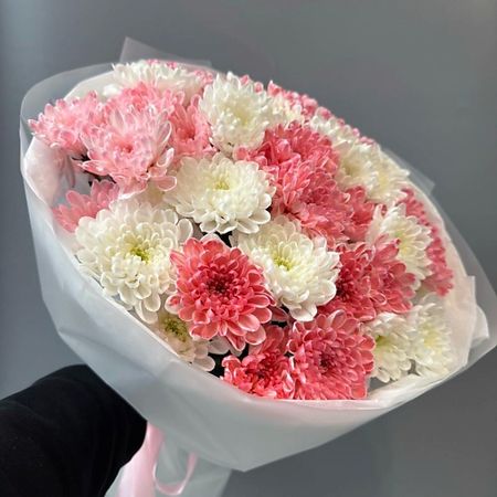 Букет живых цветов МНОГО ЦВЕТОВ ЦВЕТОЧНЫЙ МАГАЗИН Монобукет из 11 кустовых хризантем