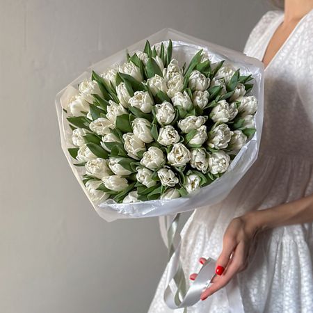 Букет живых цветов VERESK Букет премиальных белоснежных тюльпанов 49 шт. Veresk 414