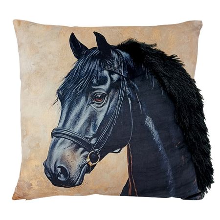 подушка декоративная Лошадь с гривой 40х40см черная, арт.ПД-Грива Ч