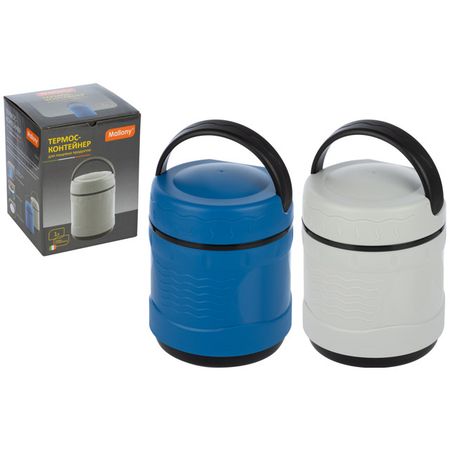 термос MALLONY 1л широкое горло с ложкой нерж.сталь, пластик в асс-те