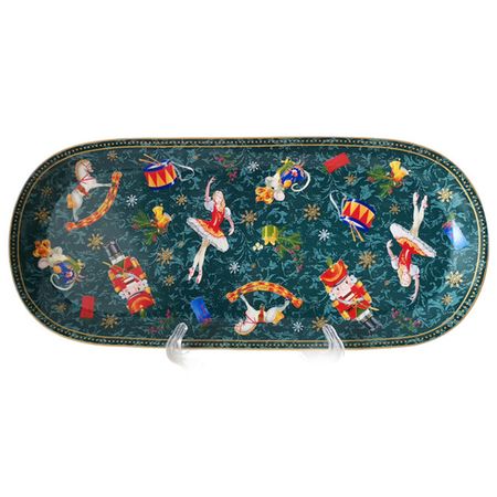 блюдо KORALL Щелкунчик и мышиный король 33х15см овальное фарфор зеленый