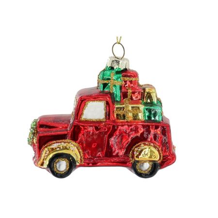 подвеска MAXIJOY Машинка с подарками 9см стекло