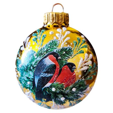 шар КОЛОМЕЕВ Красногрудые снегири 80мм стекло мультиколор